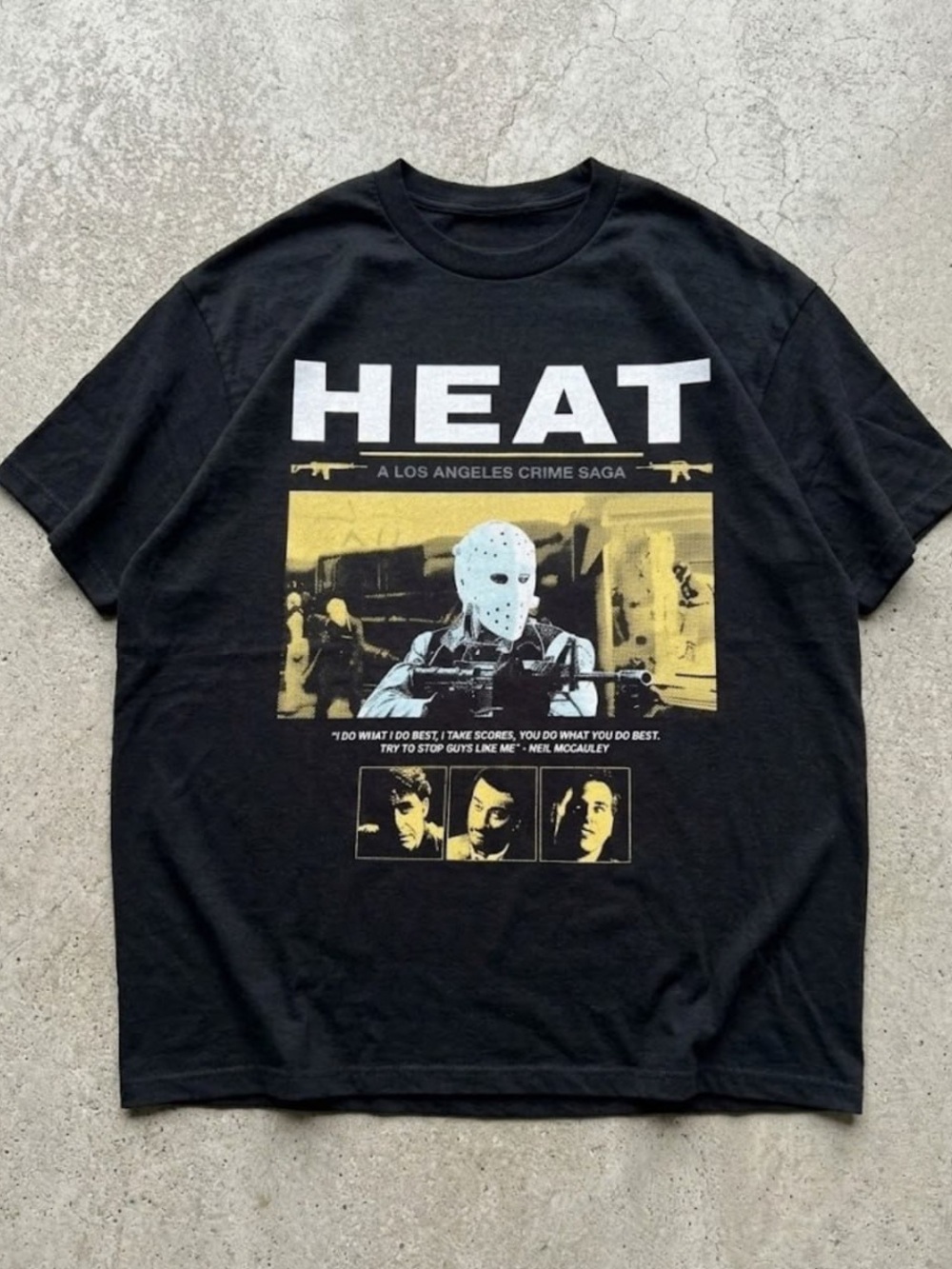Black HEAT Graphic Art Print Tee with Yellow Accents